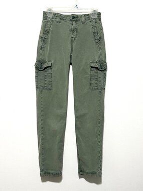 American Eagle Womens Canvas Cargo Pants 0 Green Distressed Grunge Utility Urban